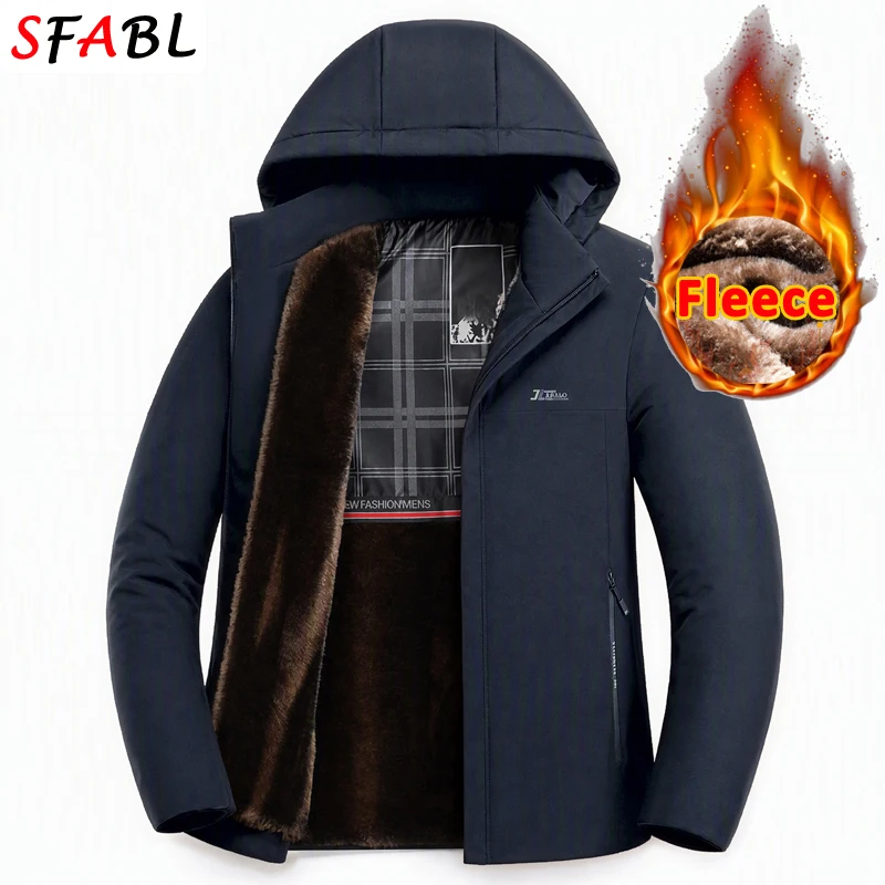 New Thicken Inner Hooded Jacket Men Winter Snowboard Jackets for Men Warm Fleece Parka Windproof Thermal Heavy Coat Hiking Male