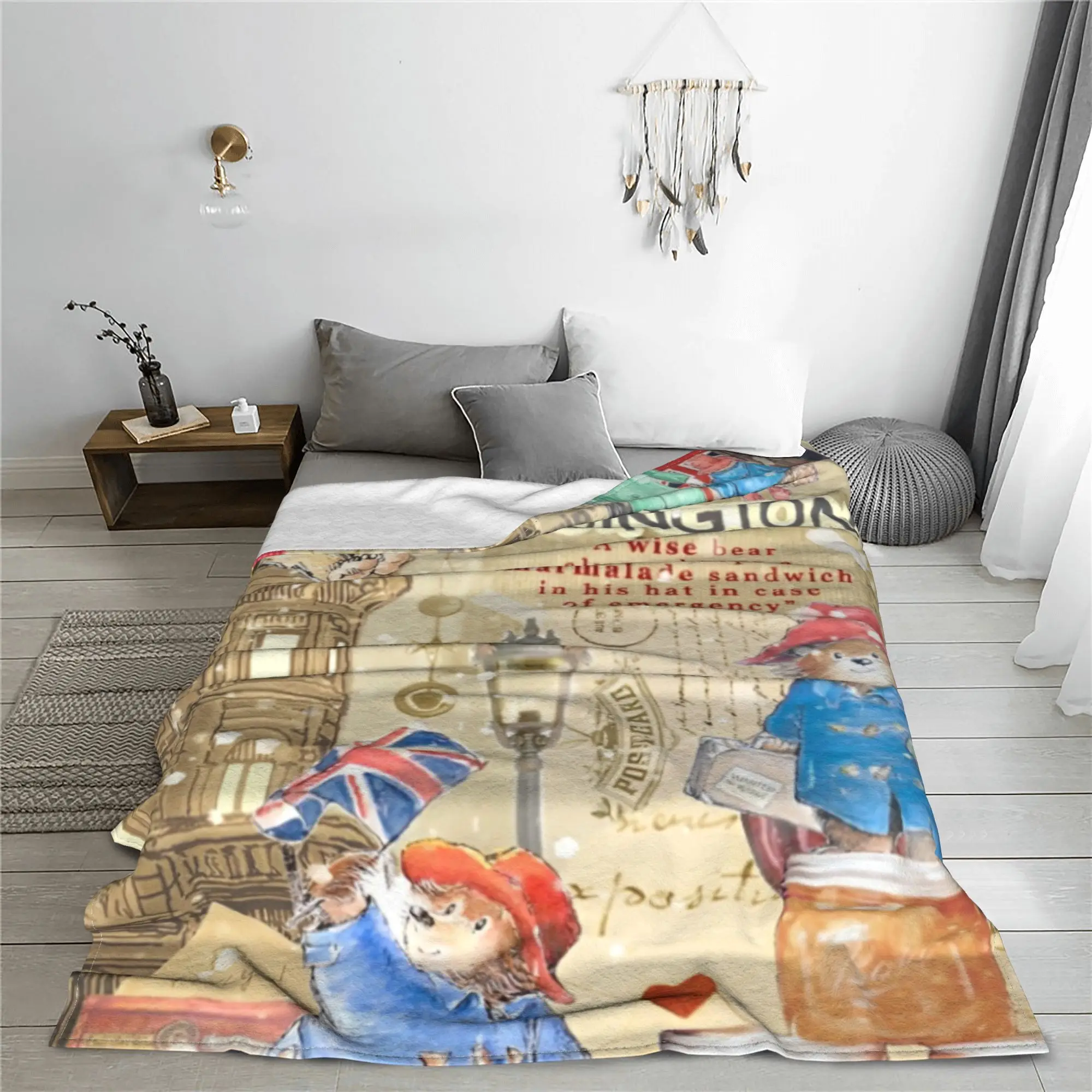 Britain Paddington Brown Bear Blankets Cute Movie Cartoon Flannel Novelty Warm Throw Blanket Restaurant Spring/Autumn Outdoor