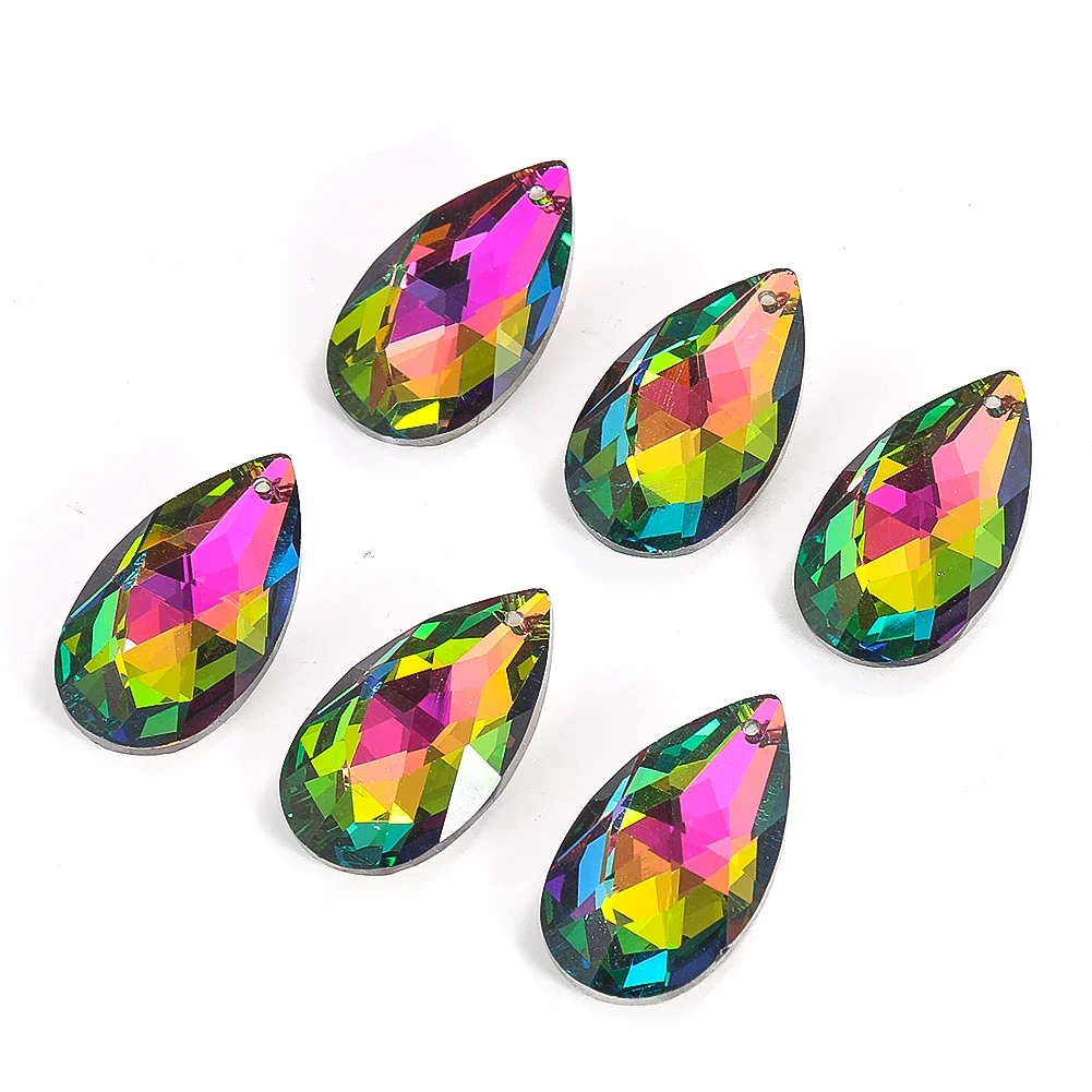 5PCS 38mm Rainbow Teardrop Crystal Prism Glass Beads Hanging Faceted Suncatcher Chandelier Parts Pendants Single Face Colorful