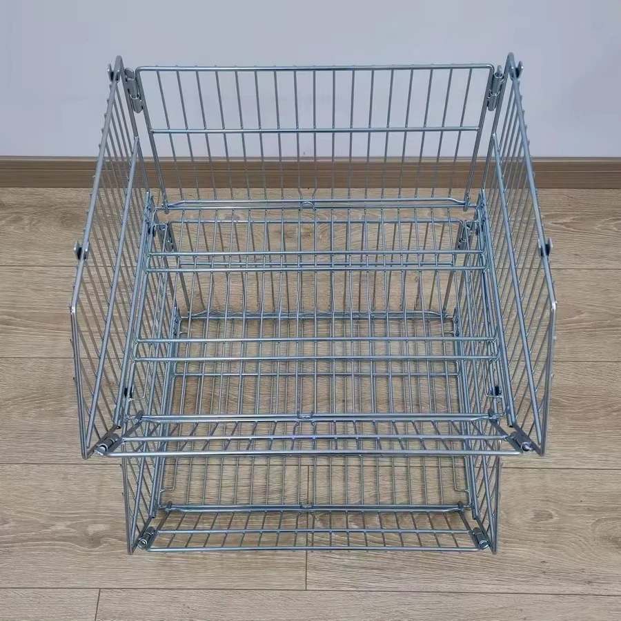 Grocery service equipment with galvanized line foldable tilt storage cage stacking basket