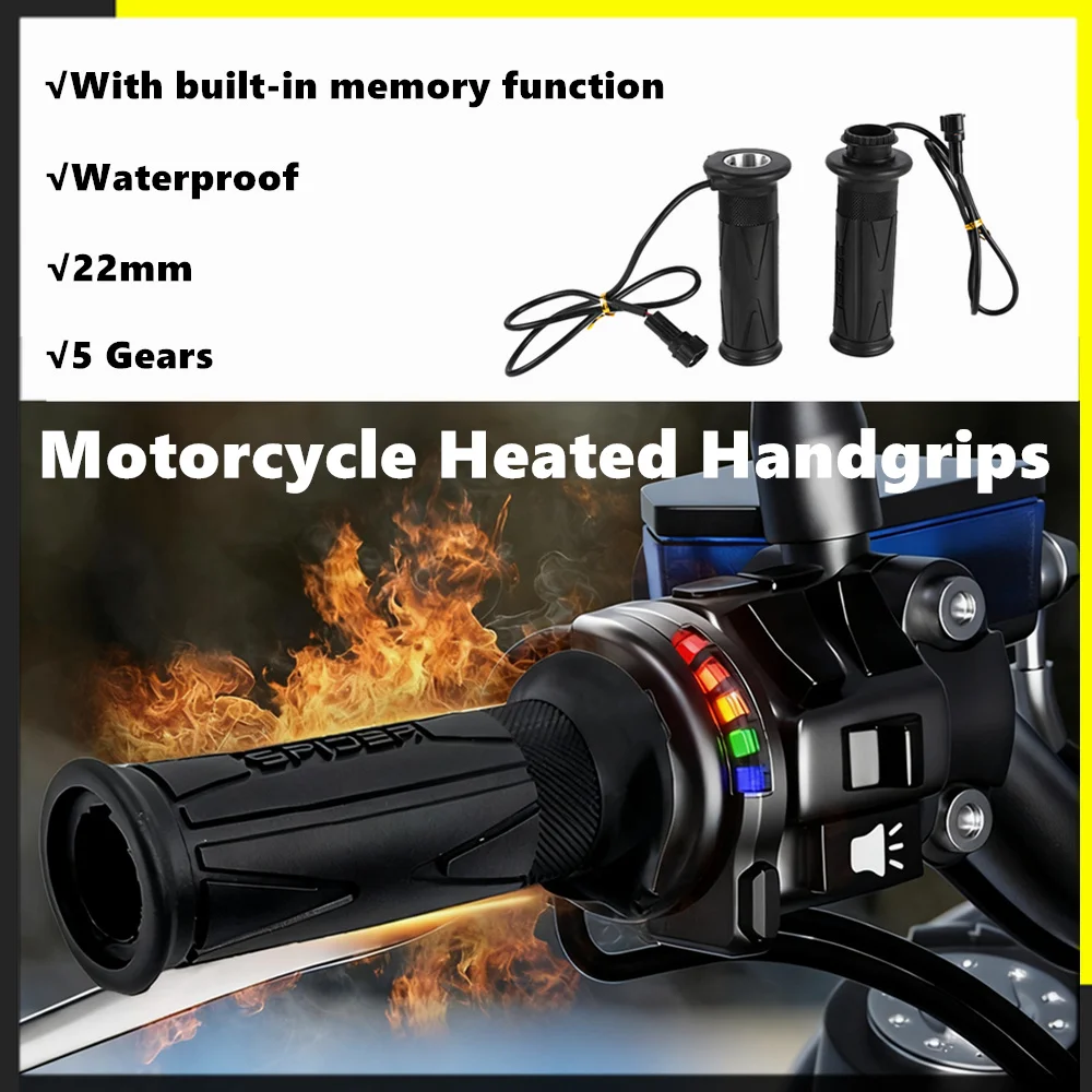 Motorcycle Heating Handle 5 Gear Warmer Electric Heated Grip Cover Anti Vibration Anti Slip Fast Heating Kits