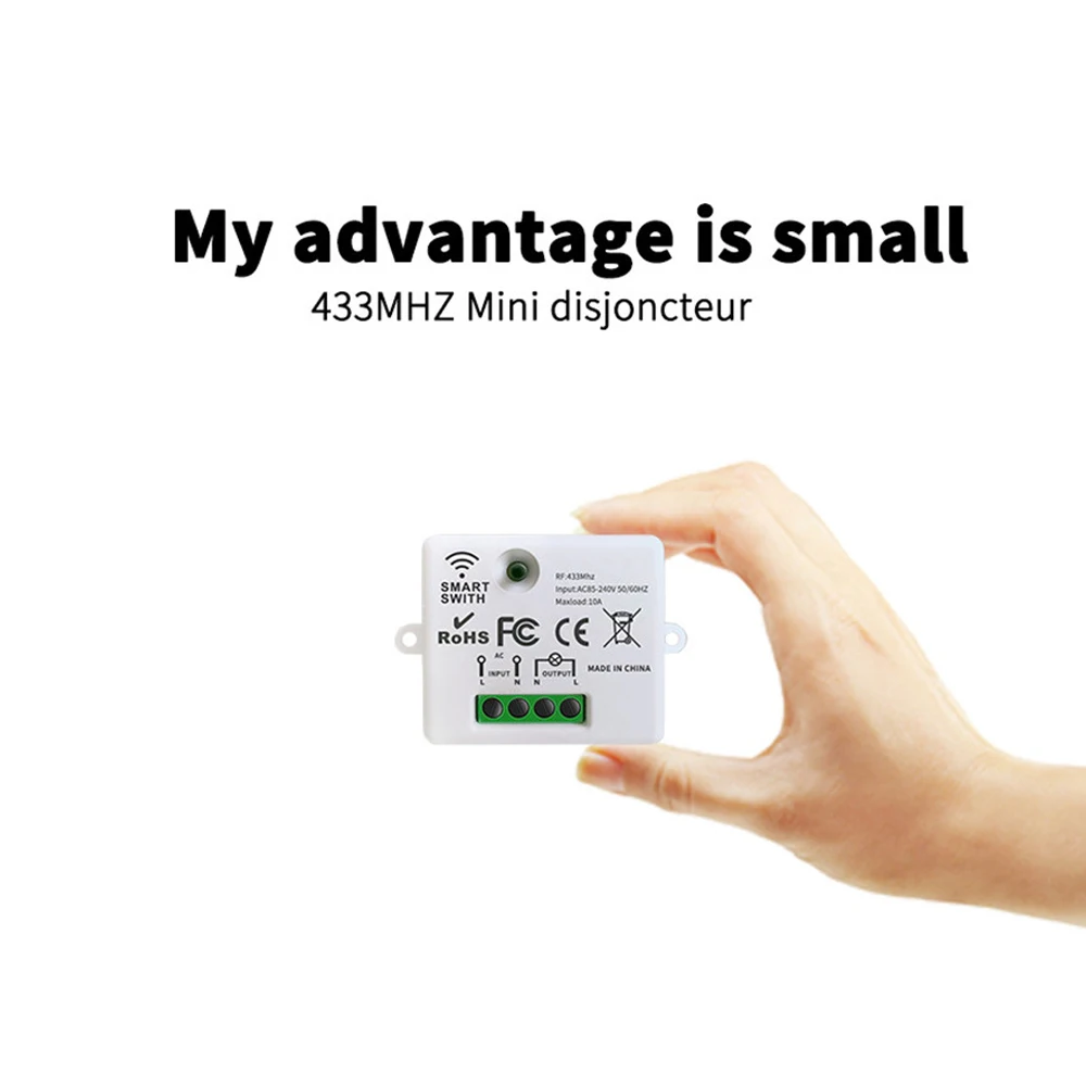 Wireless Light Switch RF 433MHz Wireless Remote Control Panel Mini Relay Receiver Module 220V 10A for Light Lamp Smart Home