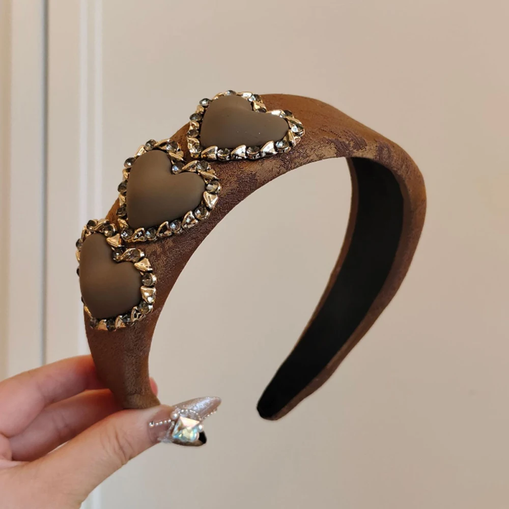 

Korean Love Diamonds Headband Vintage Peach Heart Hair Hoop Daily Travel Hairband Headwear Women Hair Accessories Hair Clip