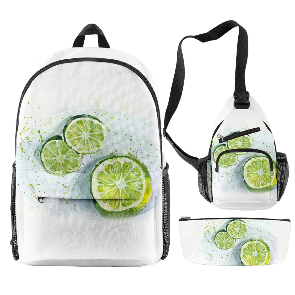 

Popular Youthful Funny lemon 3pcs/Set Backpack 3D Print Bookbag Laptop Daypack Backpacks Chest Bags Pencil Case