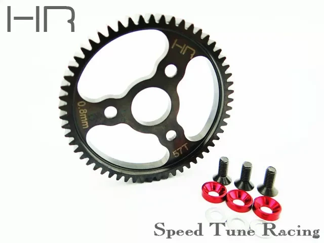 Hot Racing SJT257 57T 32P/0.8M Hardened Steel Spur Gear w/ Red Washers for 1/10 TRA E-Revo/Jato 3.3/T-Maxx 3.3/Summit