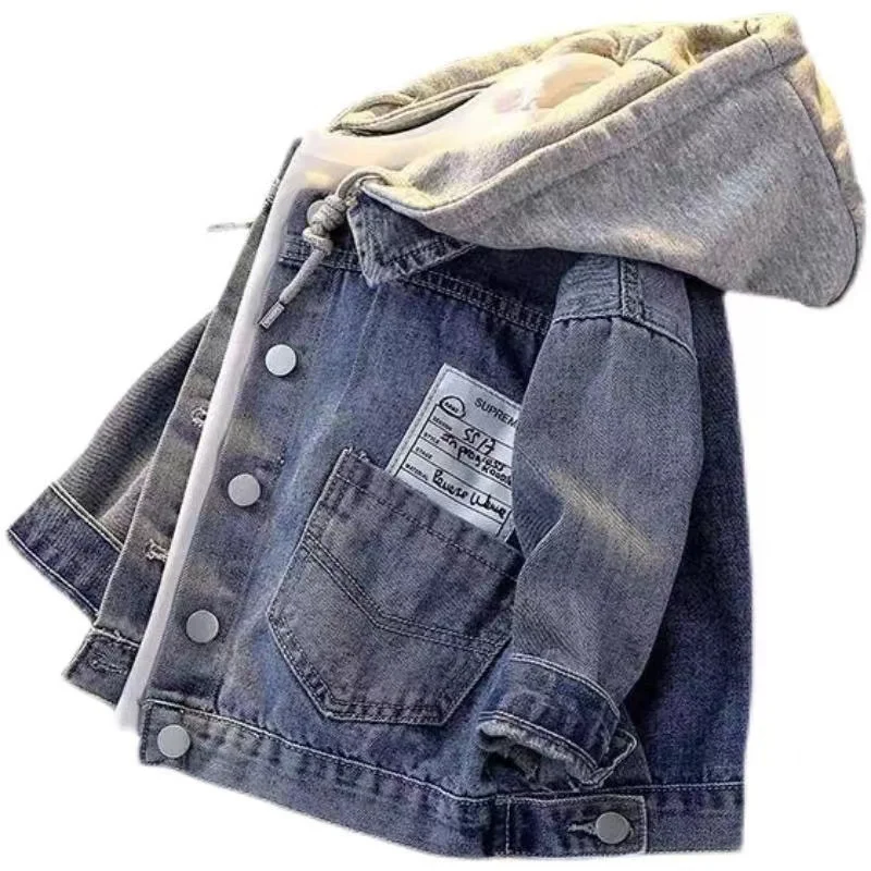 Spring and Autumn Children\'s Denim Hooded Coat 2024 New Fashion Kids Jacket For Boys Top Baby Boys Autumn Jeans Jacket