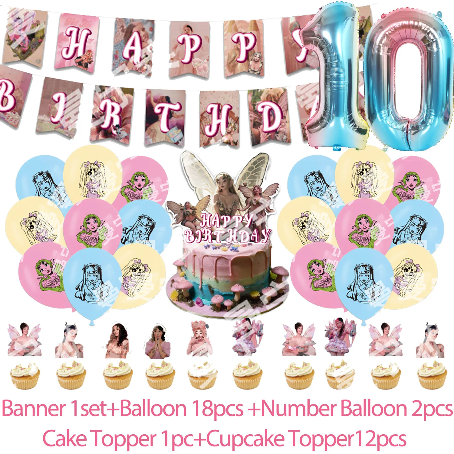 M&Melanie Martinez Fans Geburtstagsparty Dekorationszubehör Alternative Pop Sängerin Tortendekoration Zahlenballon Banner Requisiten – Detail 2
