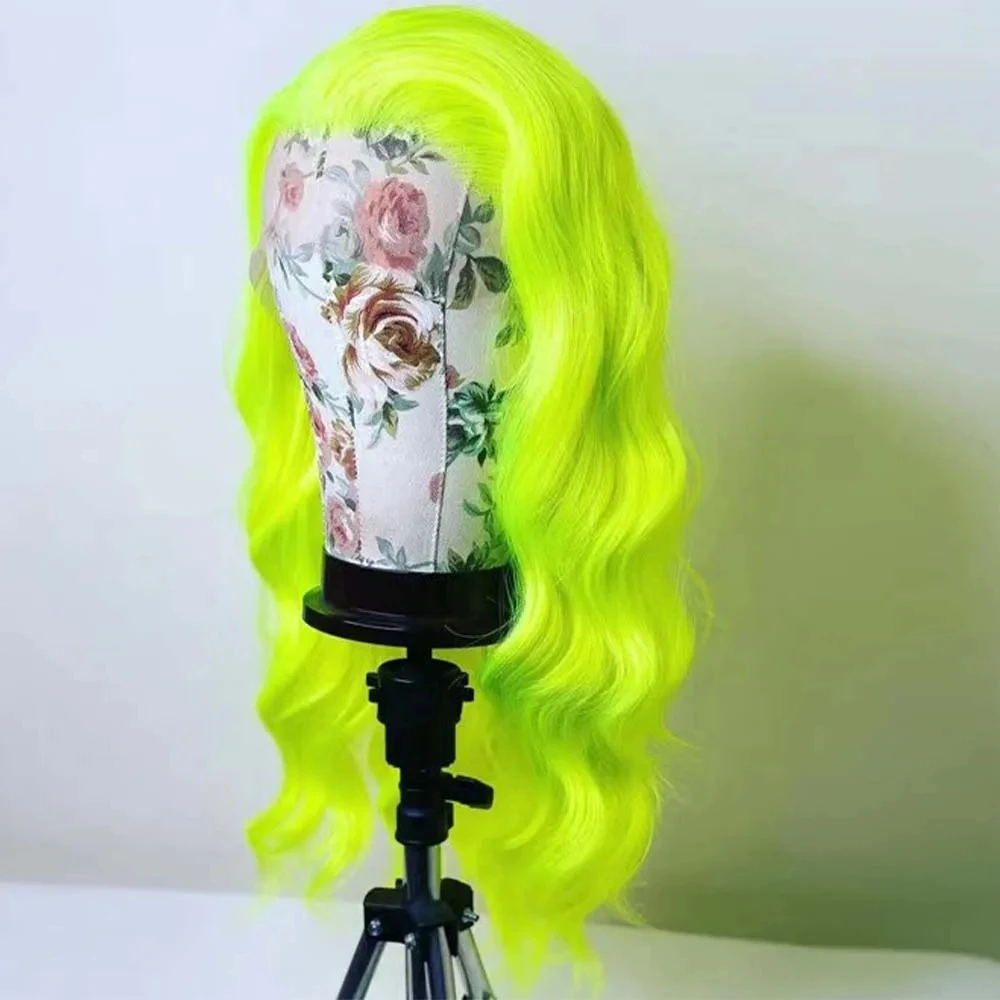 MXWIGS-Perruques Lace Front Synthétiques sulfOndulées, Vert Fluorescent, avec Raie Libre, Naissance des Cheveux Naturelle, 03 Utilisation