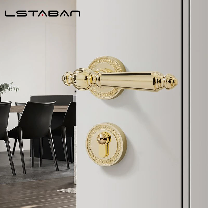 Zinc Alloy light luxury Door Lock Set Modern Chrome Gold Interior Bedroom Bathroom Double Wood Door Lever Set Door Handle Knob