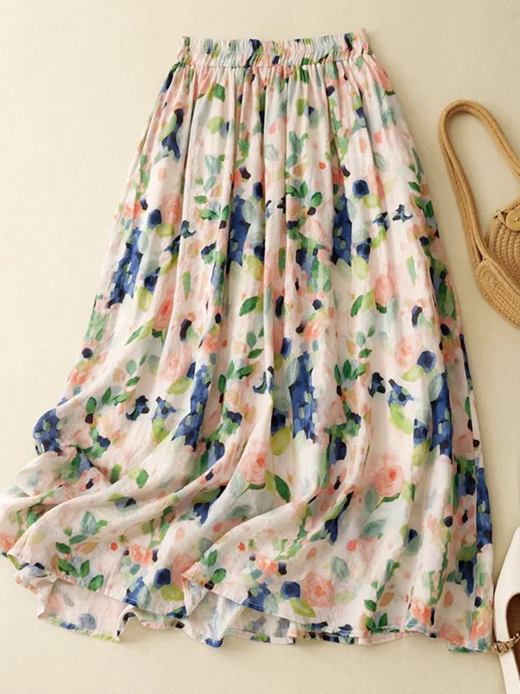 

Summer Casual High Waist Floral Print Slim A-Line Skirt Women's Sweet Sle Cotton Floral f Body Skirts for Women