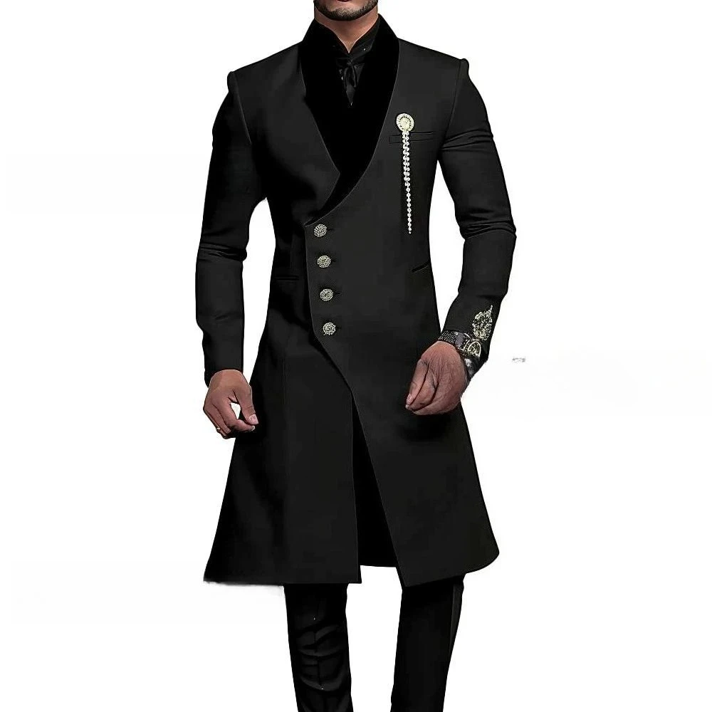 

African Fashionable Long Suit Set Wedding Groom Dresswear Hot Sale Men's 2 Pieces Birthday Party Mature New Customized Tuxedo