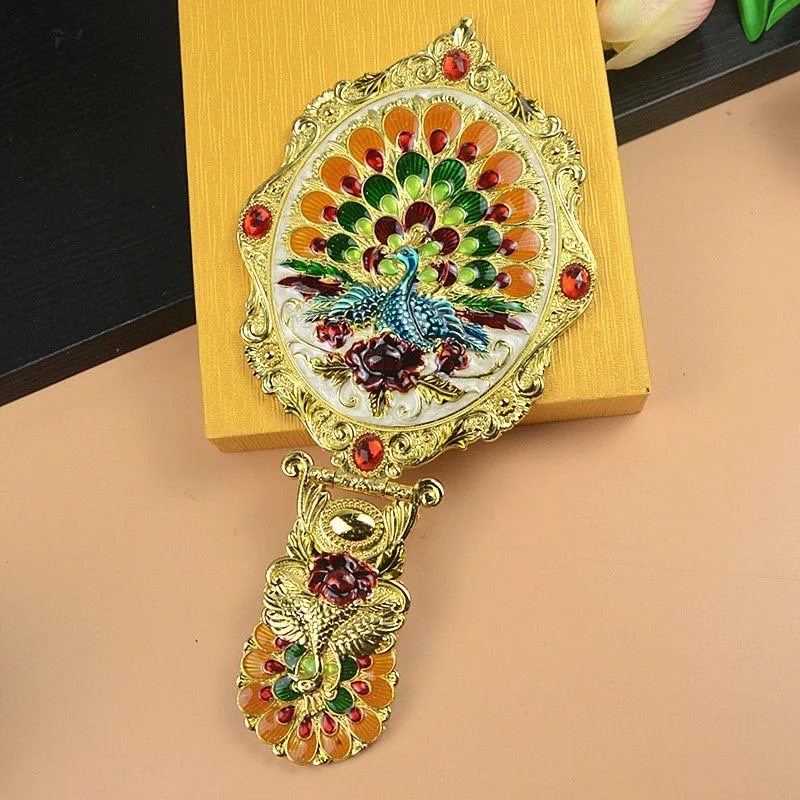 Castelo russo lidar com espelho de maquiagem dobrável portátil europeu vaidade espelho pavão motivo para presente nupcial decoração casa