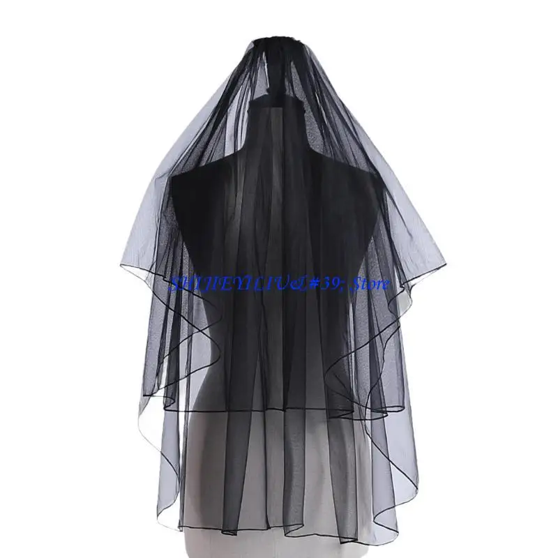 E21F Halloween Costume Accessory Black Veil Roleplaying Party Bride Veil Headwear
