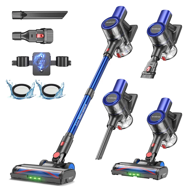 Aspirateur sans fil Erabros EV2 450W 55kpa, haute puissance d'aspiration, aspirateur portable intelligent pour la maison, capacité, écran LED, sol, tapis