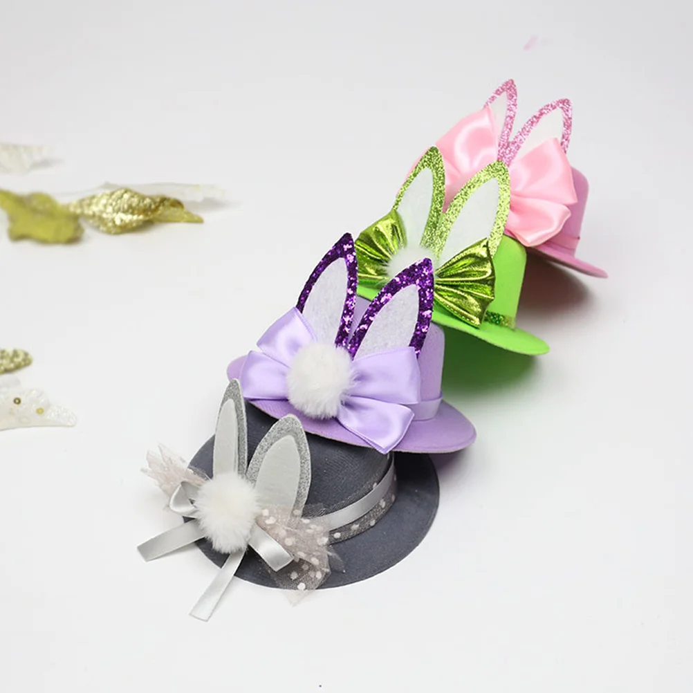 

4 шт., цилиндр с кроличьими ушками, головной убор для пасхальной вечеринки, яркий цвет, изысканная заколка для волос, аксессуар для бала-маскарада, фестиваля