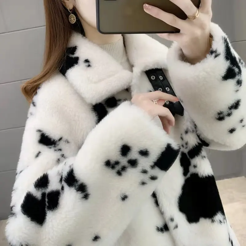 New Autumn and Winter Women\'s Imitation Mink Fur Coat Cow Pattern Long Square Collar Coat Imitation Fur Mid-length