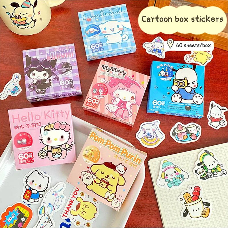 60Pcs Cartoon Cute Sanrio Stereoscopic Waterproof Anime Stickers Mobile Phone Water Cup Journal Computer Luggage Stickers Decals