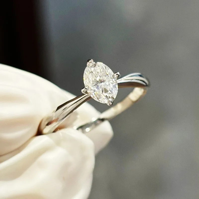 خاتم خطوبة مويسانيتي بيضاوي القطع 1 قيراط للنساء، مطلي بالذهب عيار 925، خاتم زفاف سوليتير، مقاس 5 -10