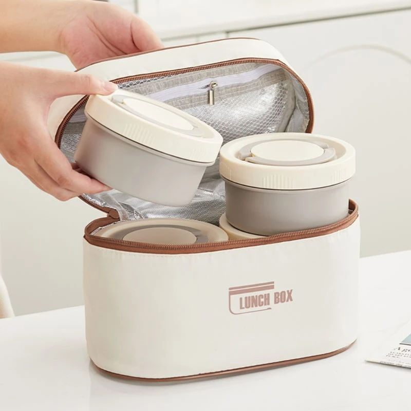 Large Capacity Insulated Mealbox Set With 4 Stackable Canisters Impermeable Plan For Office School Outdoor Oven Safe Box B03E