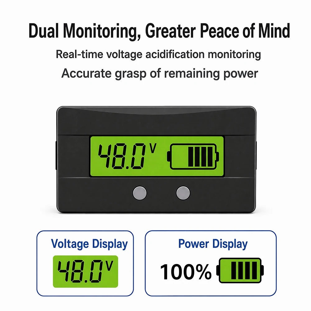 DC9-120V Battery Voltage Capacity Indicator Universal LCD Digital Display Compatible Lead-Acid Ternary Lithium LiFePO4 Batteries