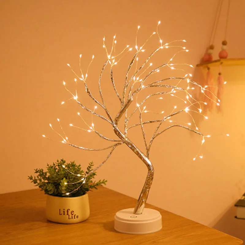 Mini Sapin de Noël LED avec Fil de Cuivre, Veilleuse pour Enfants, Décoration de la Maison et de la Chambre, Lumière de Conte Dégradé, Éclairage de Vacances