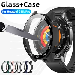 Capa para huawei watch gt 5/gt5 pro 46mm protetor de tela de vidro temperado e pc rígido protetor pára-choques huawei gt5 capa acessórios