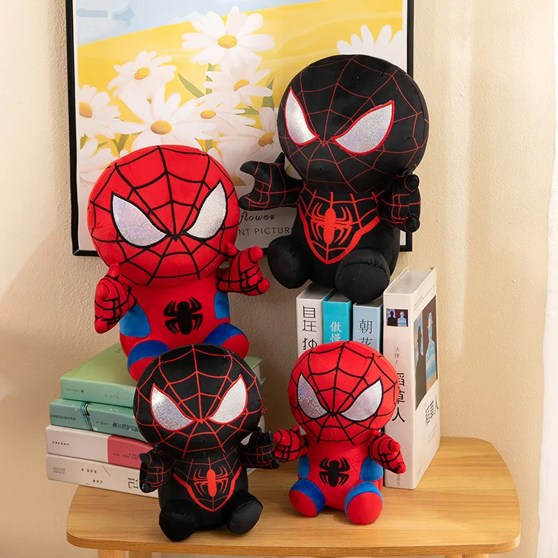 25CM Anime Marvel Spider Man Plush Doll Kawaii Cute Cartoon Red Black Stuffed Doll Home Room Decor Peluche Pillow Birthday Gifts