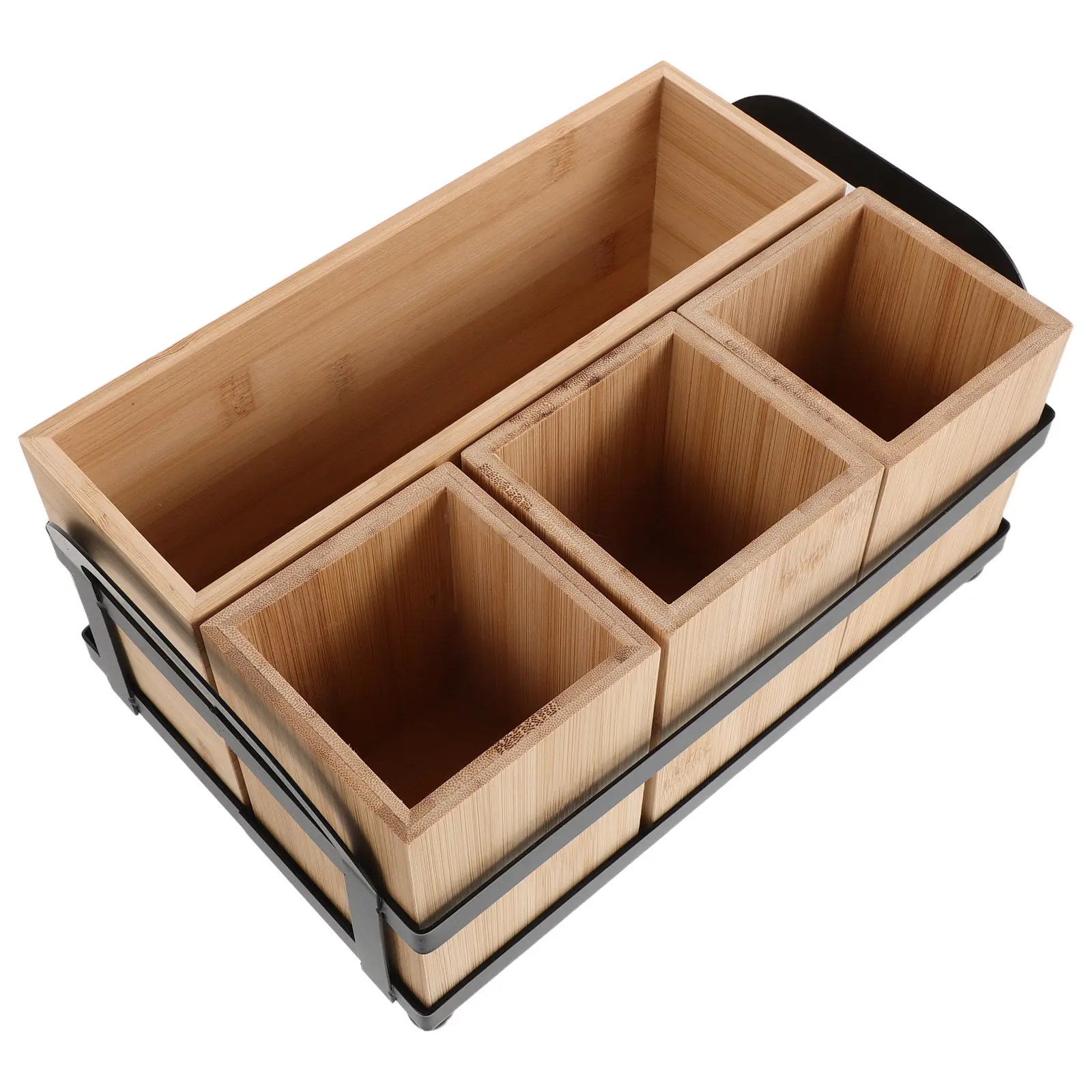 Wooden Cutlery Holder for Party Countertop Plate Dispenser with 4 Compartments Outdoor Dining Organizer Buffet Utensil Holder