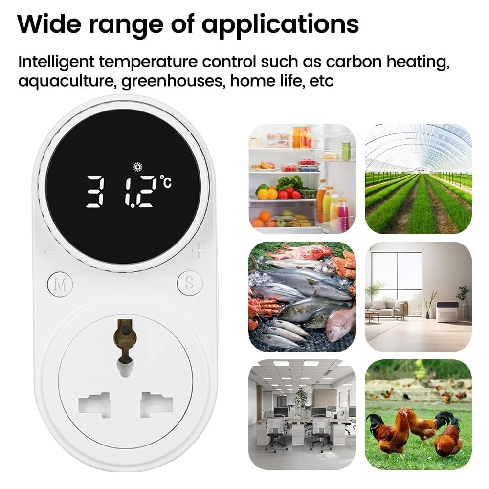 Knob Temperature Controller Timer Socket EU Thermostat with Temperature Sensor Digital Thermostat Switch Heating Cooling Control