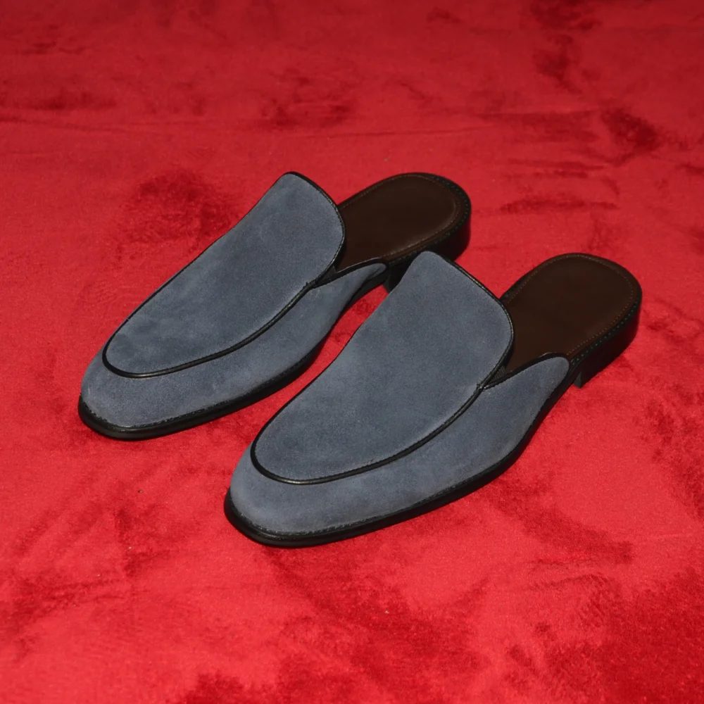メンズブルースエードレザースライドサンダル本物の牛革ラバーソールスリッポンカジュアル夏ミュール履物快適通気性 2025