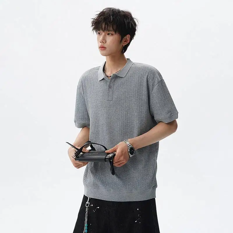 LUZHEN 2026 Summer Fashion Korean Polo Neck Solid Color Short Sleeve T-shirts Men's Handsome High Quality Casual Pullover JY7431