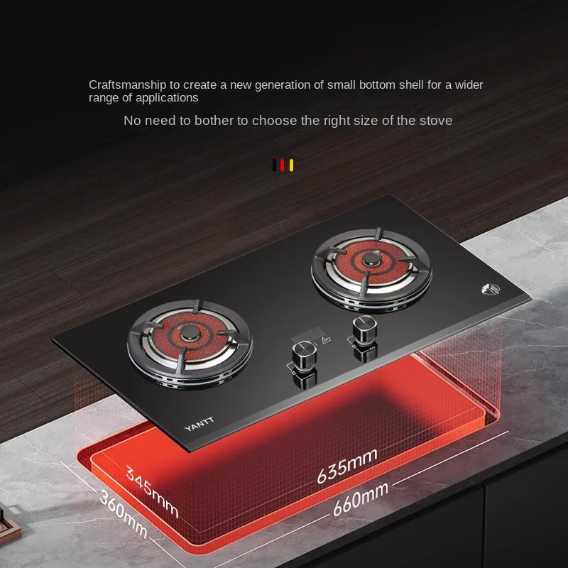 Infrared Gas Stove 60-Minute Timing Anti-Forgetting Feature Double Burner Tempered Glass Surface Energy Efficient Level 1
