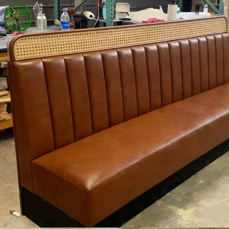 Custom Commercial Leather Restaurant Furniture Luxury Rattan Booth Seating Banquette Table and Chair Sets for Hotel Diner