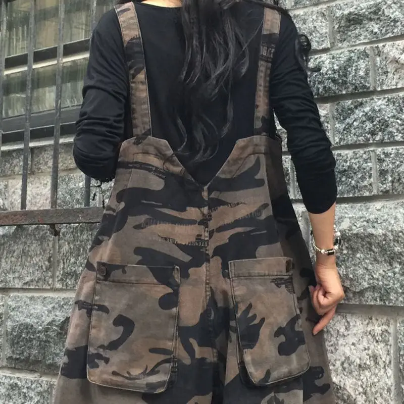 Women\'s Vintage Camouflage Baggy Overalls Jeans Y2K Streetwear Oversized Straps Denim Jumpsuit Female Casual Sleeveless Rompers