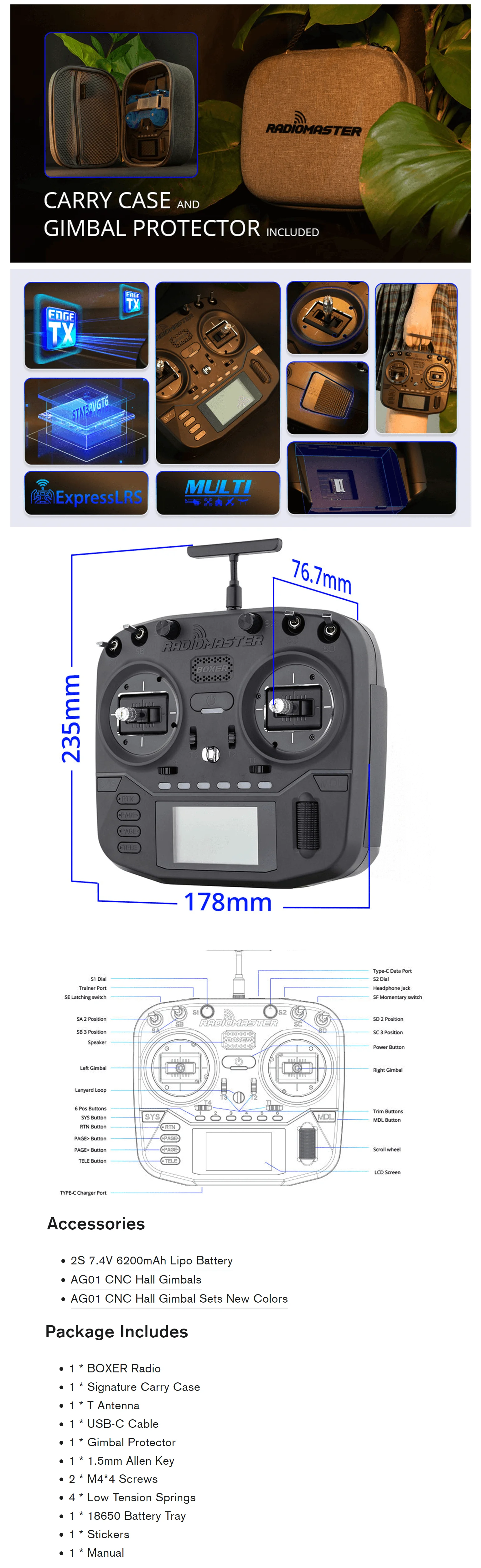 RADIOMASTER Boxer Radio Controller M2 FCC/LBT 4in1 ELRS 2,4G 16ch Hall Gimbals Sender EdgeTX für FPV Drone – Detail 6