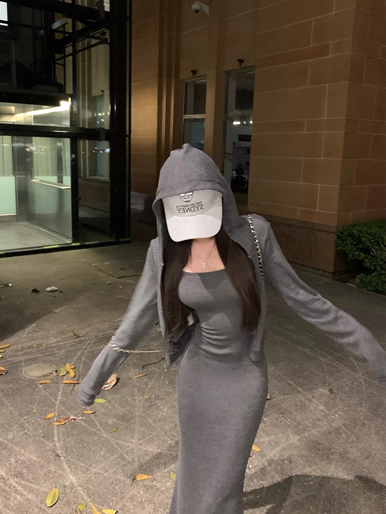 

Kardaian Hoodie Set ey Fi Tail Wrap Dr Костюм из двух предметов Winter Faion Outfit для молодых женщин Long Sve Student Scho...