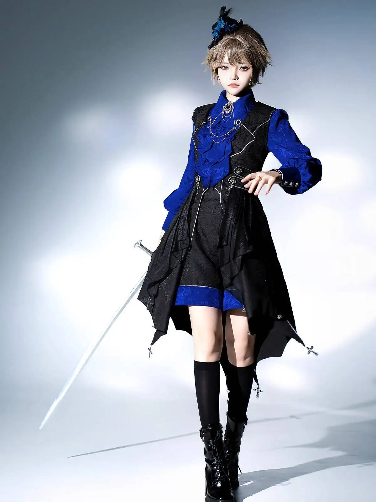 

New Knight Rules Black And Blue Retro Lolita Middle Ages Gay Shirt Vest Shorts Suit Fiesta Carnival Halloween Cos Cosplay