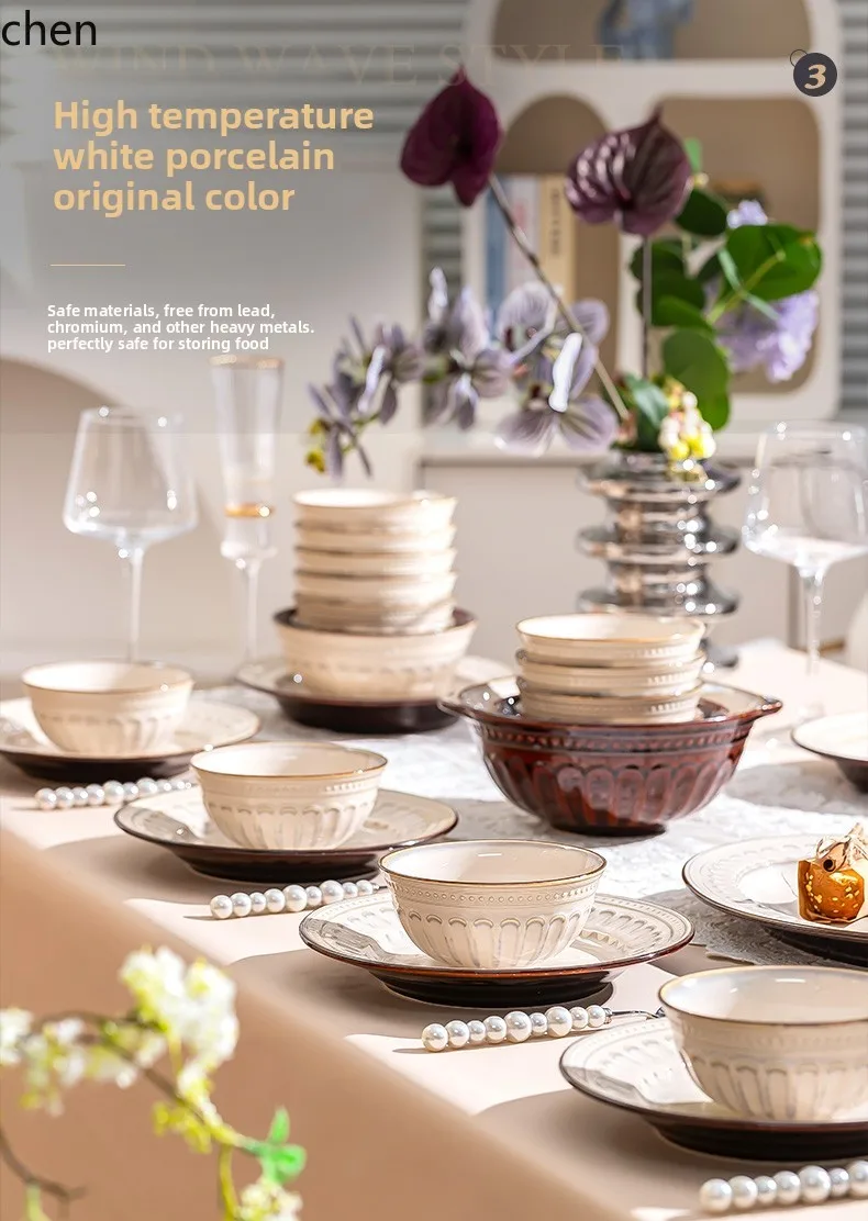 Zml dish set for homeretro bowl, plate and chopsticks classy ceramic tableware bowl and chopsticks 6