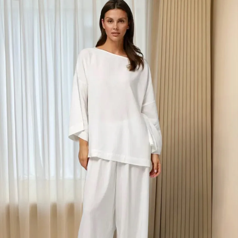 

Trendy Fashion Loose Modal Long Sleeve Pajama Set Long Pants Comfortable Casual Wear Fall Women’s Sleepwear L Size Lounge set