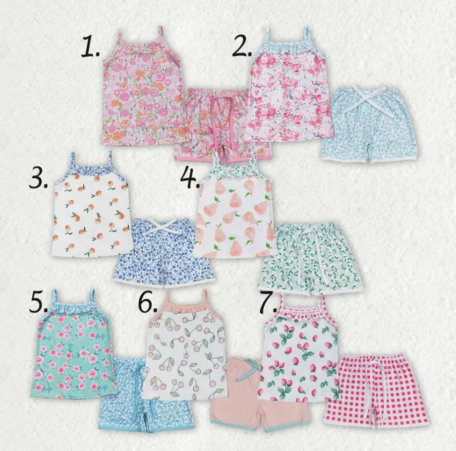 wholesal hot sale western boutique clothing baby girls clothes Orange polka dot white sleeveless striped shorts outfits