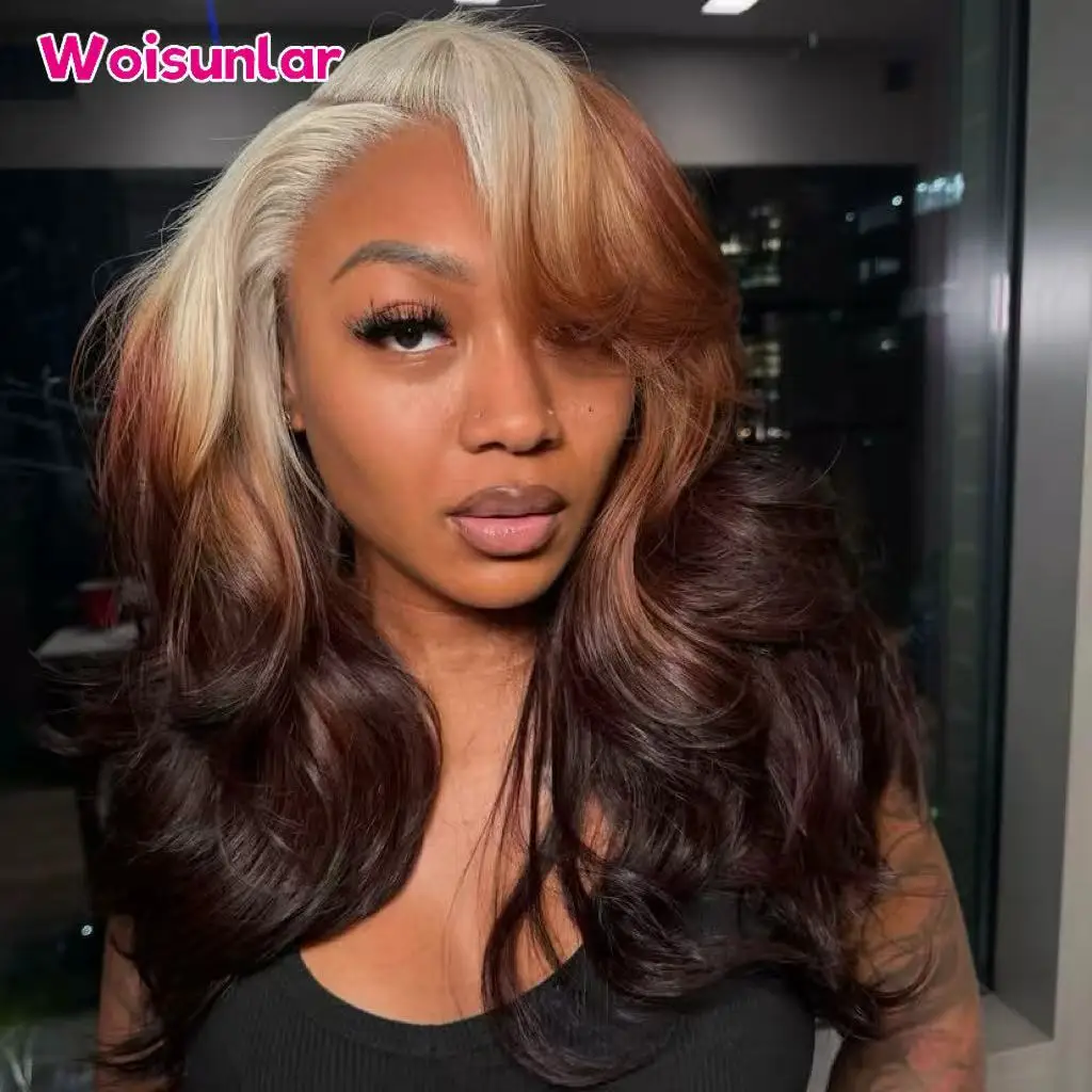 

36inches Ombre 613 and light Brown and Brow Front Lace wigs human hair 13x6 Transparent Lace Body Wave For Women 100% Human Hair