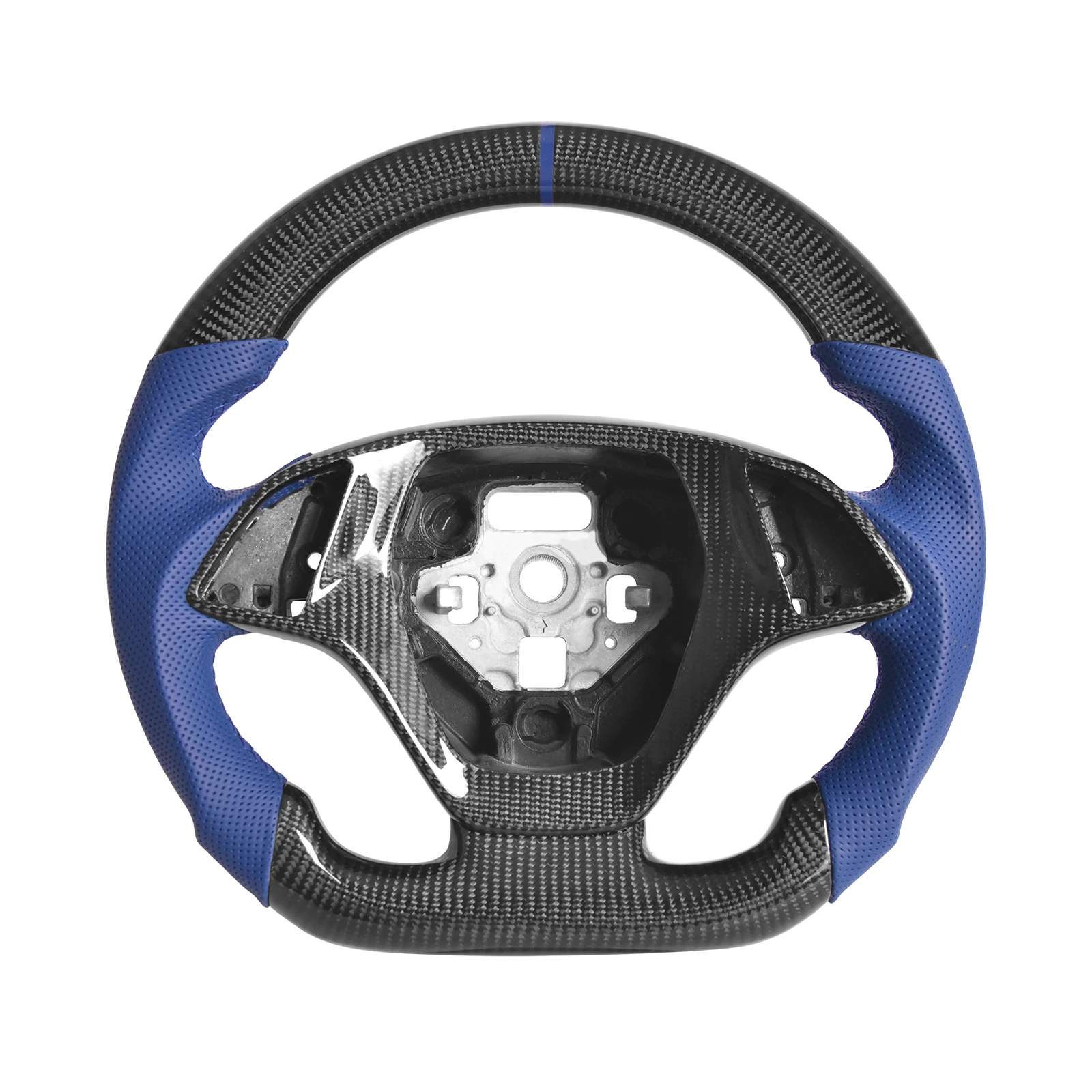 Carbon Fiber And Dark Blue Perforated Leather Flat-Bottom Steering Wheel For Corvette C7