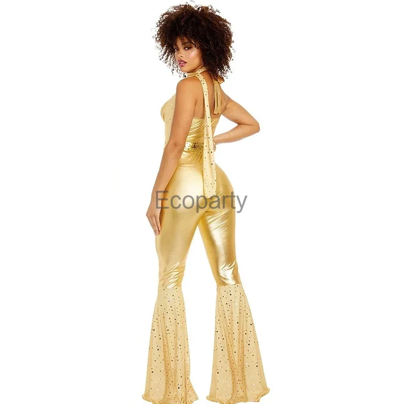 Women Sexy 70\'S Rock Disco Hippies Cosplay Costume Adult Halloween 80\'s Hippies Dance Outfits Carnival Party Performance Costume