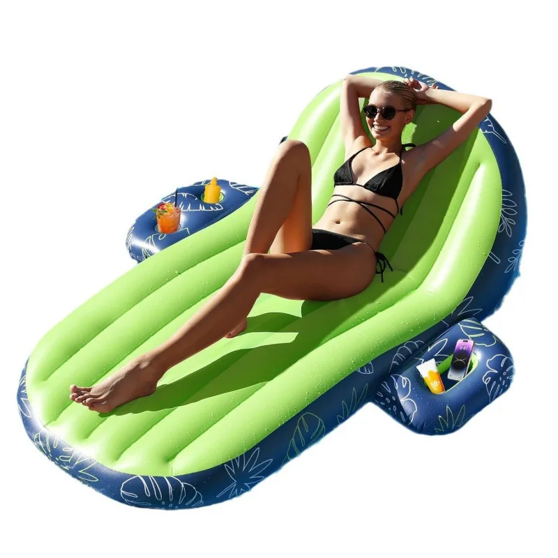 

Inflatable water floating lounger adult pontoon boat with cup holder swimming pool beach floating bed environmentally friendly