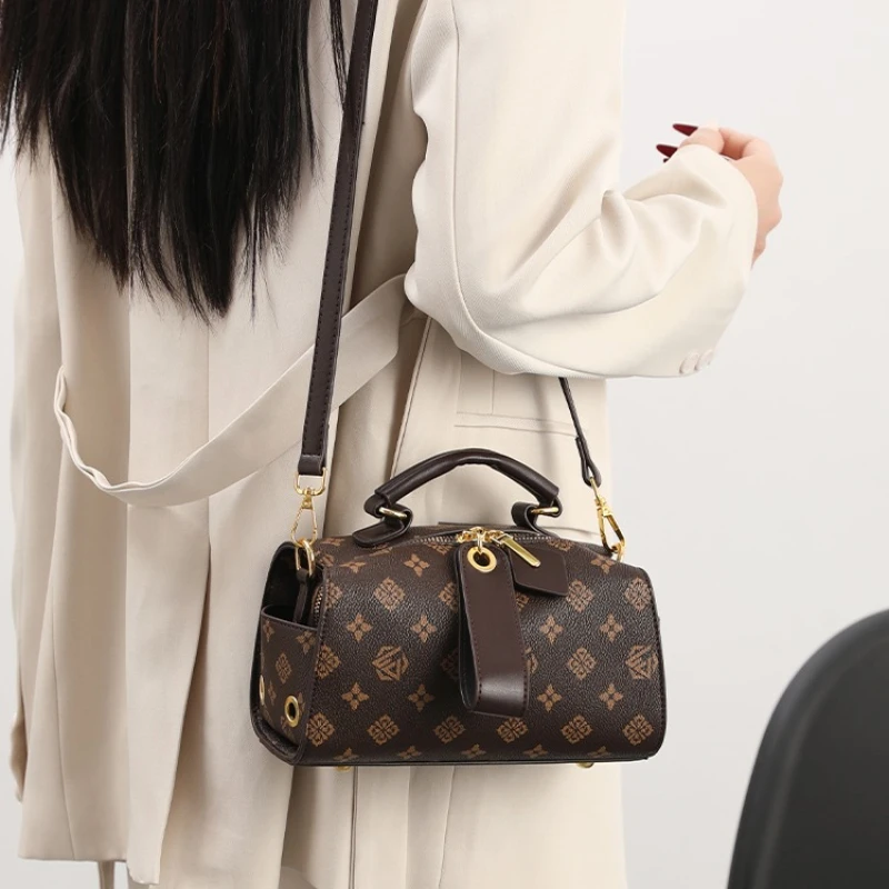 

Women's Handbag With Leather Detail, Luxury Brand Crossbody Bag, Famous Designer Shoulder Tote For Elegant Classic Ladies