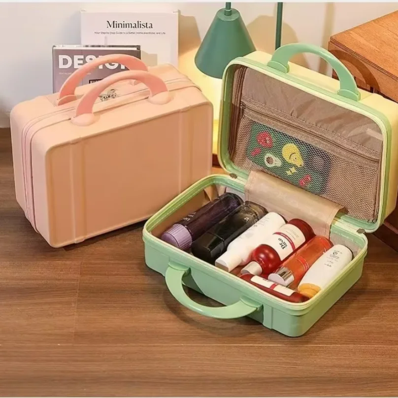 Mini Luggage Clear Travel Suitcase Color Block Handbag Zipper Candy Colored Compact Carry-On Pure Color Gift Box for Travel