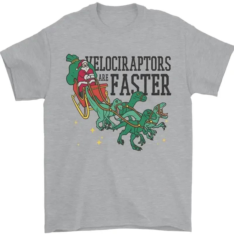 Christmas Velociraptors Are Faster Dinosaur Men's T-Shirt 100% Cotton