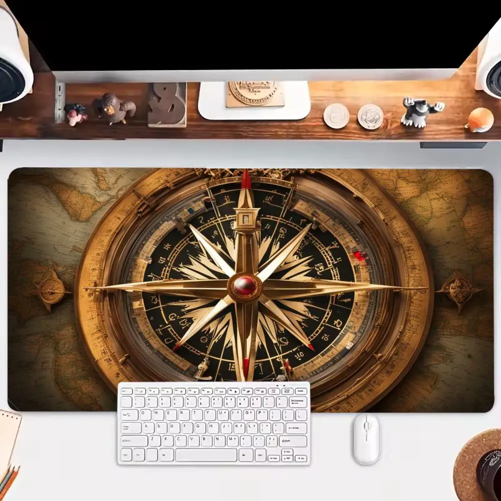 Parchment Compass Gaming Desk Mat Retro Adventure Style Durable Hemmed Edge Precise Control Non-Slip Mouse Pad