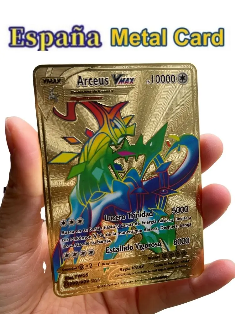 Espanhol pokémon cartas metal letras pokemon espanhol ferro cartões mewtwo pikachu gx charizard vmax cartas pokémon vmax