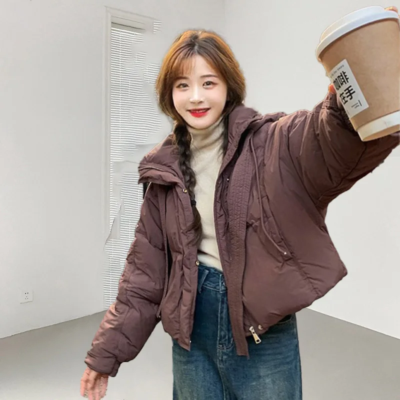 เสื้อแจ็คเก็ตบุขนเป็ดสีขาวมีฮู้ดสำหรับผู้หญิง เสื้อโค้ทขนเป็ดแบบสั้นมีฮู้ดสำหรับฤดูหนาว เสื้อคลุมหนาสำหรับใส่ด้านนอก куртки зимние женские JK-169